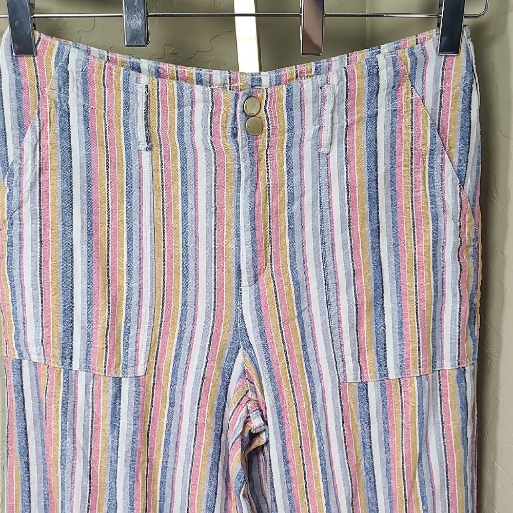 Seven7 Multicolor Striped Wide Leg Palazzo Cropped Linen Blend Pants Size 10 - Picture 3 of 13